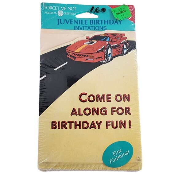 NOS Vintage Forget Me Not American Greetings Racecar Birthday Invitations Envelo - Picture 1 of 3
